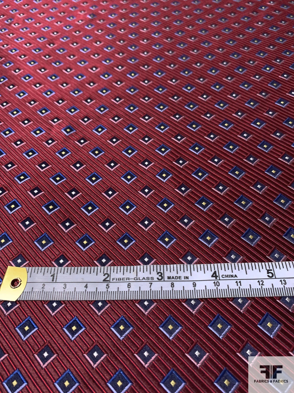 Squares And Diagonal Striped Silk Necktie Jacquard Brocade - Red / Navy / Blues 4 Squares And Diagonal Striped Silk Necktie Jacquard Brocade - Red / Navy / Blues - Image 2