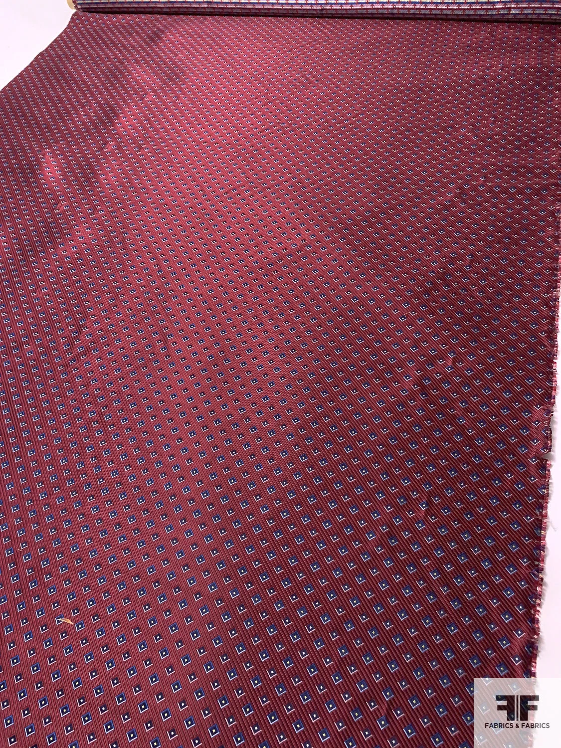 Squares And Diagonal Striped Silk Necktie Jacquard Brocade - Red / Navy / Blues 8 Squares And Diagonal Striped Silk Necktie Jacquard Brocade - Red / Navy / Blues - Image 6