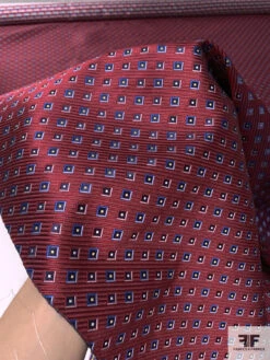 Squares And Diagonal Striped Silk Necktie Jacquard Brocade - Red / Navy / Blues 16 Squares And Diagonal Striped Silk Necktie Jacquard Brocade - Red / Navy / Blues -Fabrics And Fabrics Store 15904 7