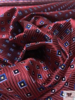Squares And Diagonal Striped Silk Necktie Jacquard Brocade - Red / Navy / Blues 17 Squares And Diagonal Striped Silk Necktie Jacquard Brocade - Red / Navy / Blues -Fabrics And Fabrics Store 15904 8