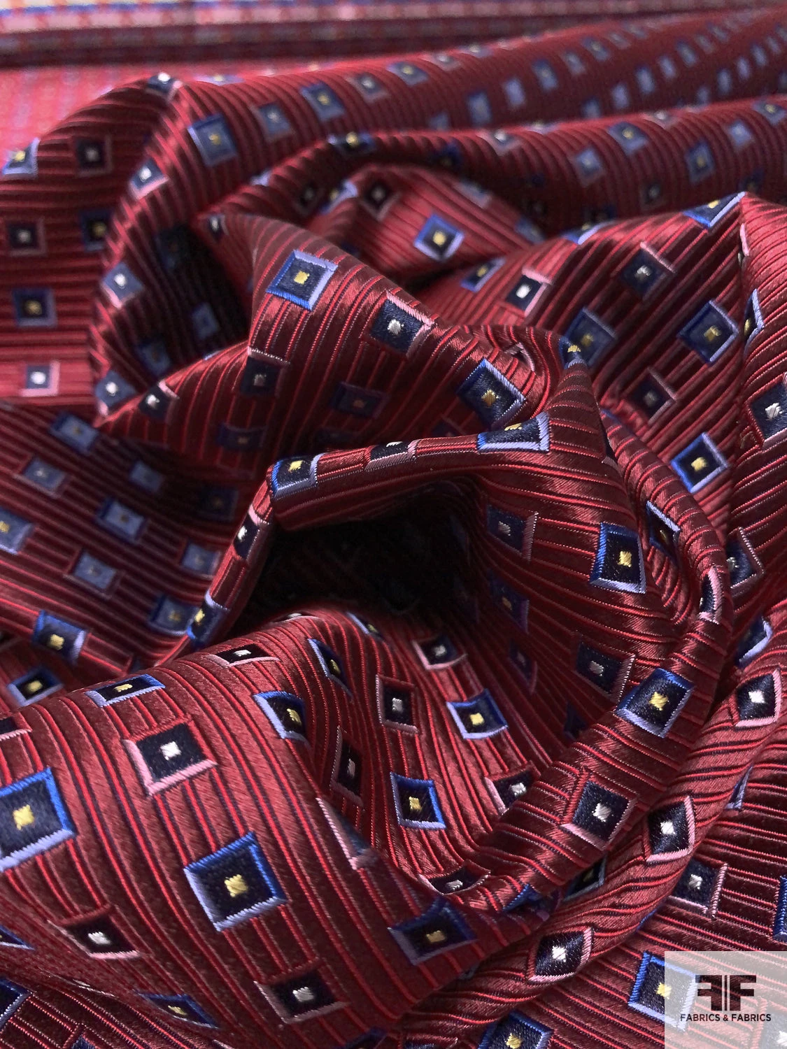 Squares And Diagonal Striped Silk Necktie Jacquard Brocade - Red / Navy / Blues 10 Squares And Diagonal Striped Silk Necktie Jacquard Brocade - Red / Navy / Blues - Image 8