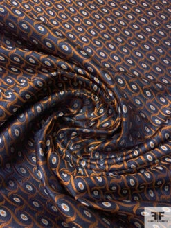 Wavy Oval Silk Necktie Jacquard Brocade - Navy / Orange / White 12 Wavy Oval Silk Necktie Jacquard Brocade - Navy / Orange / White -Fabrics And Fabrics Store 15912 2