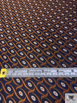 Wavy Oval Silk Necktie Jacquard Brocade - Navy / Orange / White 15 Wavy Oval Silk Necktie Jacquard Brocade - Navy / Orange / White -Fabrics And Fabrics Store 15912 5