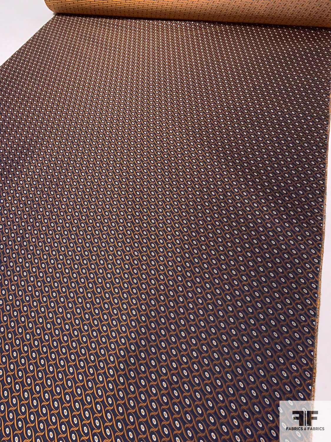 Wavy Oval Silk Necktie Jacquard Brocade - Navy / Orange / White 9 Wavy Oval Silk Necktie Jacquard Brocade - Navy / Orange / White - Image 7