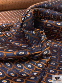 Wavy Oval Silk Necktie Jacquard Brocade - Navy / Orange / White 17 Wavy Oval Silk Necktie Jacquard Brocade - Navy / Orange / White -Fabrics And Fabrics Store 15912 8