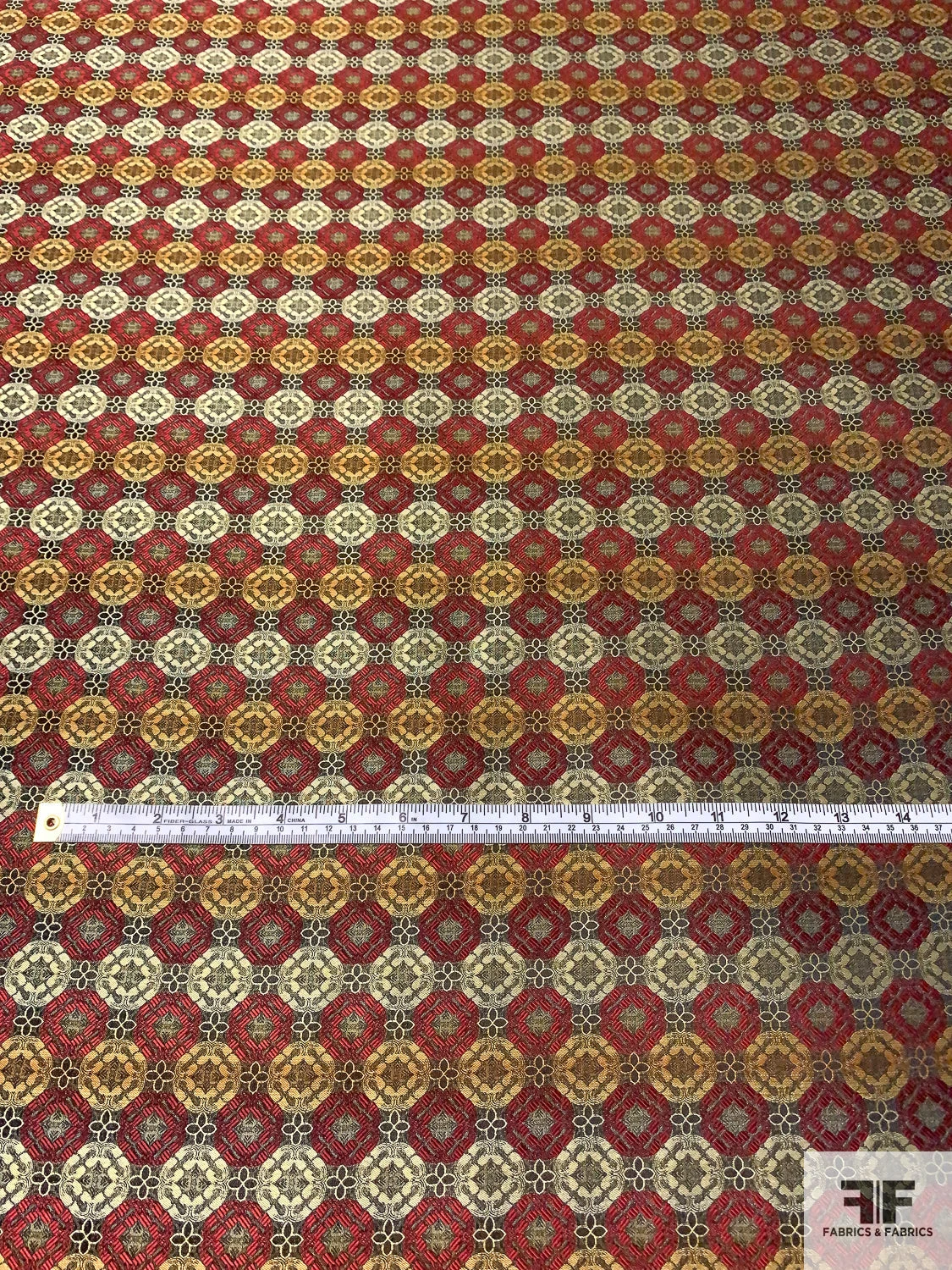 Linked Floral Silk Necktie Jacquard Brocade - Red / Antique Gold / Black 6 Linked Floral Silk Necktie Jacquard Brocade - Red / Antique Gold / Black - Image 4