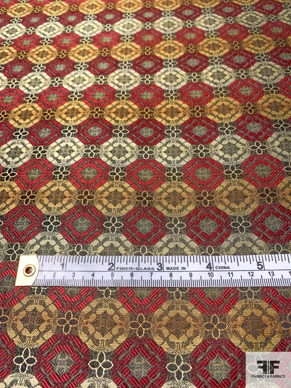 Linked Floral Silk Necktie Jacquard Brocade - Red / Antique Gold / Black 7 Linked Floral Silk Necktie Jacquard Brocade - Red / Antique Gold / Black - Image 5