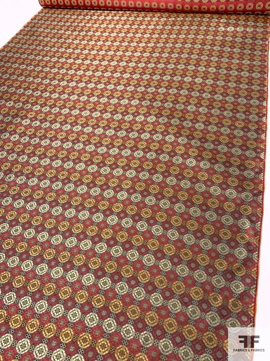 Linked Floral Silk Necktie Jacquard Brocade - Red / Antique Gold / Black 8 Linked Floral Silk Necktie Jacquard Brocade - Red / Antique Gold / Black - Image 6