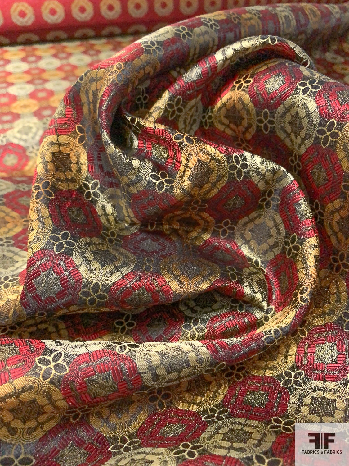 Linked Floral Silk Necktie Jacquard Brocade - Red / Antique Gold / Black 10 Linked Floral Silk Necktie Jacquard Brocade - Red / Antique Gold / Black - Image 8