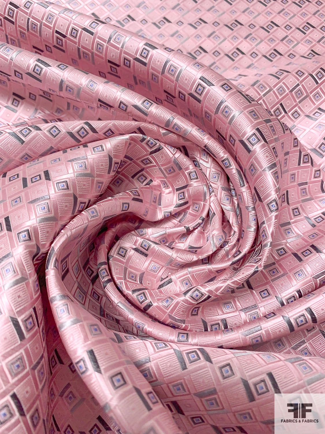 Geometric Silk Necktie Jacquard Brocade - Pink / Grey / Periwinkle 3 Geometric Silk Necktie Jacquard Brocade - Pink / Grey / Periwinkle