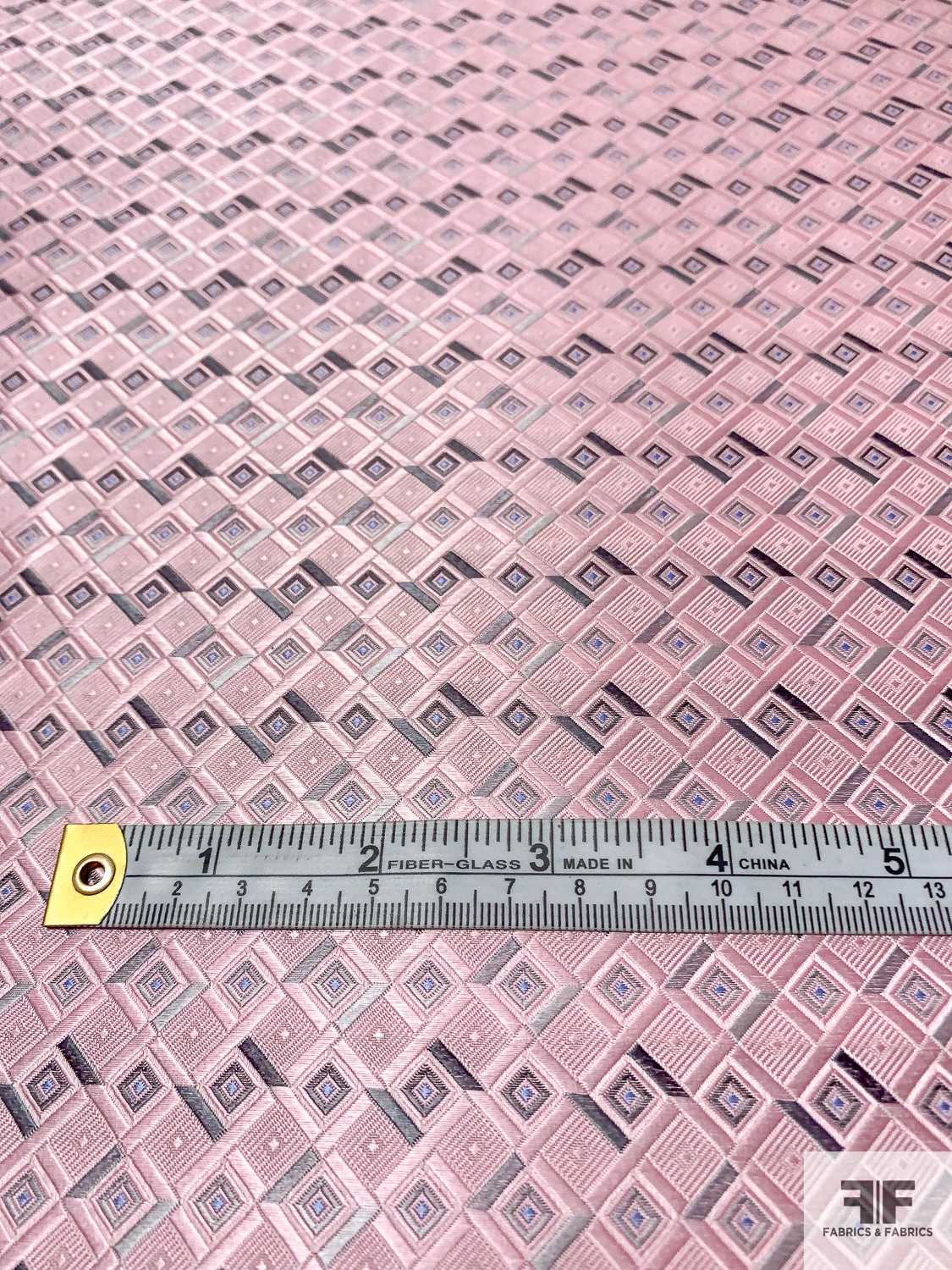Geometric Silk Necktie Jacquard Brocade - Pink / Grey / Periwinkle 4 Geometric Silk Necktie Jacquard Brocade - Pink / Grey / Periwinkle - Image 2
