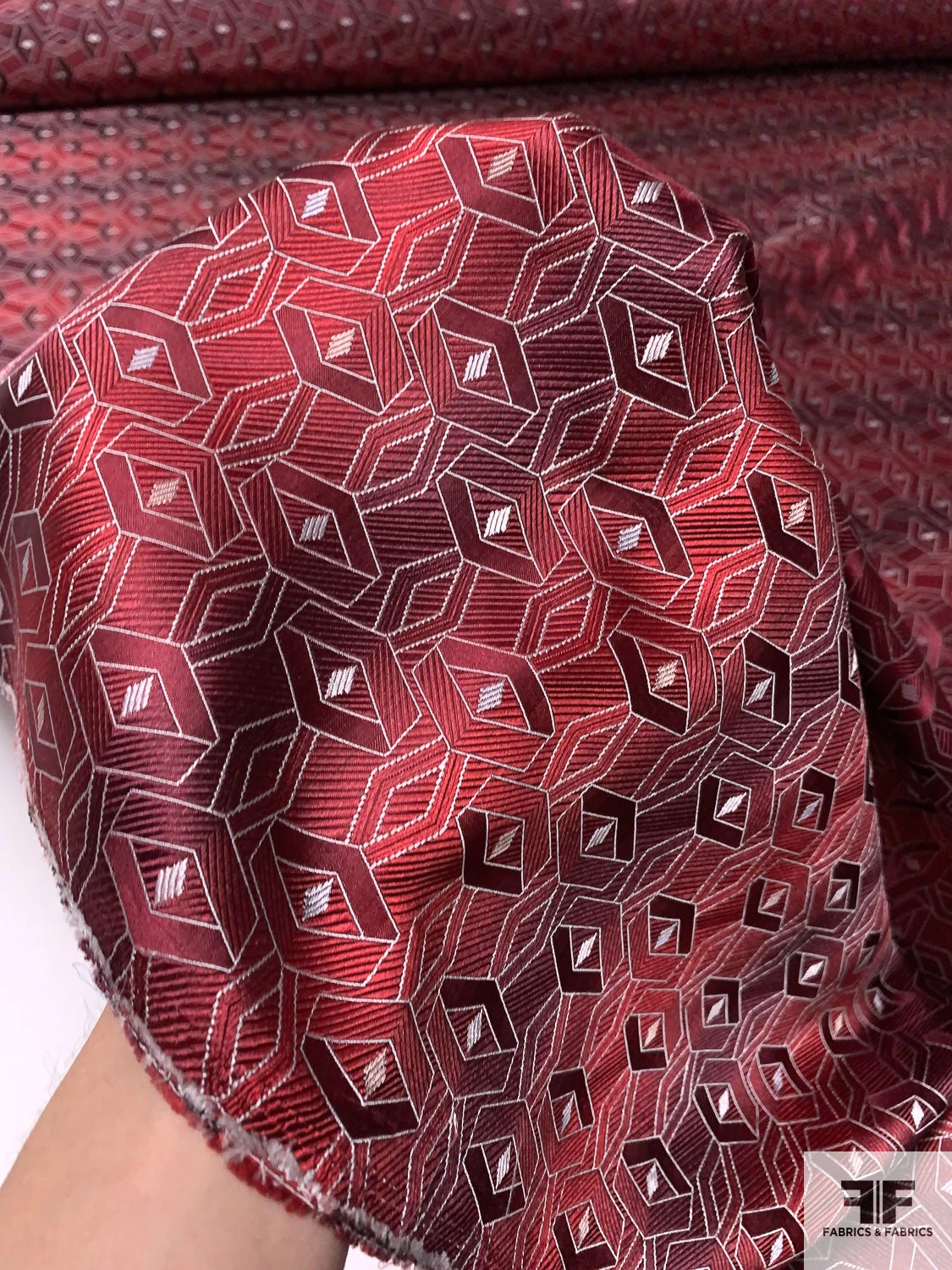 Box-Look Geometric Silk Necktie Jacquard Brocade - Red / Grey 3 Box-Look Geometric Silk Necktie Jacquard Brocade - Red / Grey