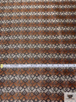 Linked Geometric Silk Necktie Jacquard Brocade - Copper / Ecru / Olive Grey -Fabrics And Fabrics Store 15920 4