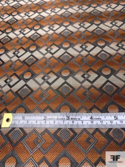 Linked Geometric Silk Necktie Jacquard Brocade - Copper / Ecru / Olive Grey -Fabrics And Fabrics Store 15920 5
