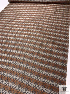 Linked Geometric Silk Necktie Jacquard Brocade - Copper / Ecru / Olive Grey -Fabrics And Fabrics Store 15920 6