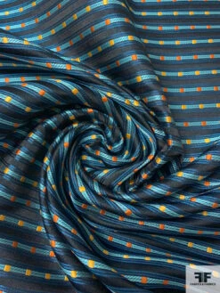 Box Striped Silk Necktie Jacquard Brocade - Teal / Seafoam / Black / Orange