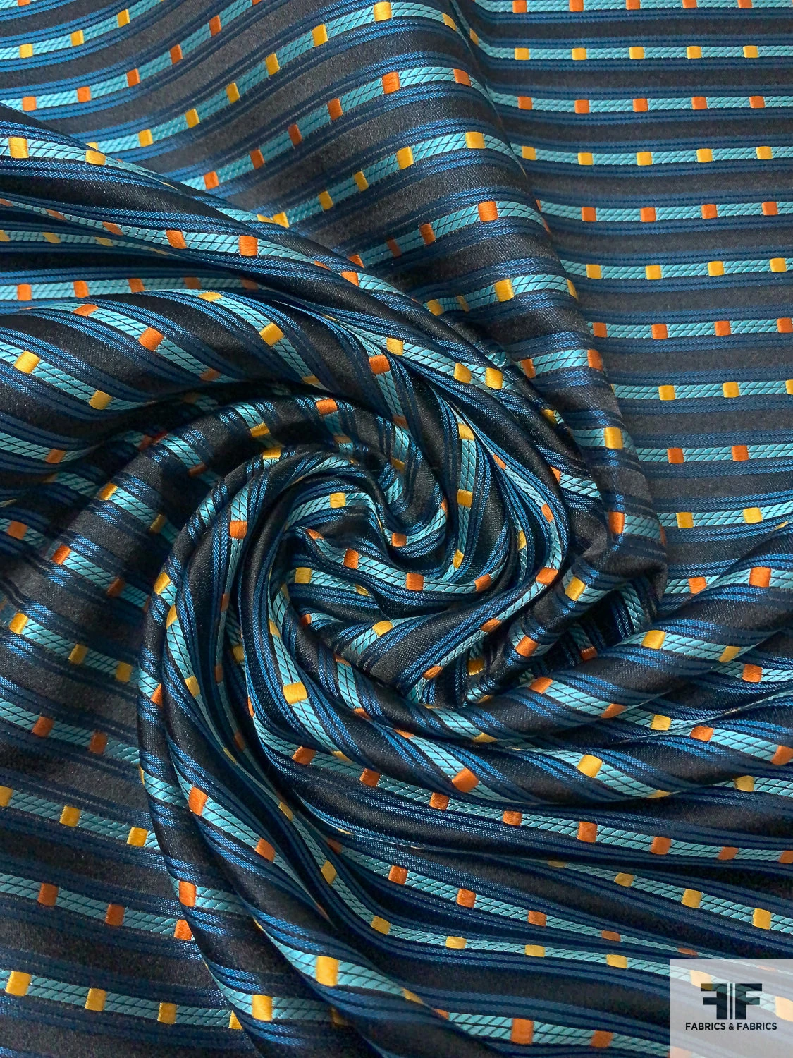 Box Striped Silk Necktie Jacquard Brocade - Teal / Seafoam / Black / Orange 5 Box Striped Silk Necktie Jacquard Brocade - Teal / Seafoam / Black / Orange - Image 3