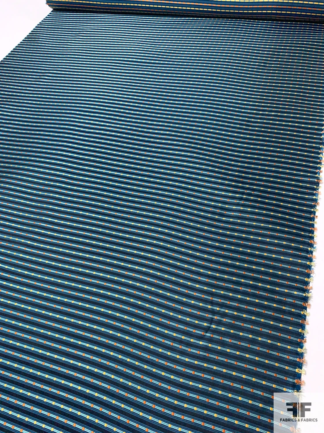 Box Striped Silk Necktie Jacquard Brocade - Teal / Seafoam / Black / Orange 10 Box Striped Silk Necktie Jacquard Brocade - Teal / Seafoam / Black / Orange - Image 8