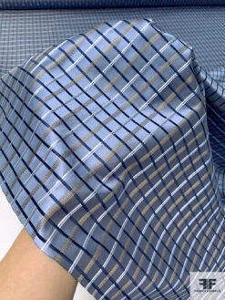 Basketweave Plaid Silk Necktie Jacquard Brocade - Winter Blue / Navy / White 16 Basketweave Plaid Silk Necktie Jacquard Brocade - Winter Blue / Navy / White -Fabrics And Fabrics Store 15924 7