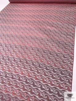 Wave Design Silk Necktie Jacquard Brocade - Strawberry Red / Grey 16 Wave Design Silk Necktie Jacquard Brocade - Strawberry Red / Grey -Fabrics And Fabrics Store 15925 6