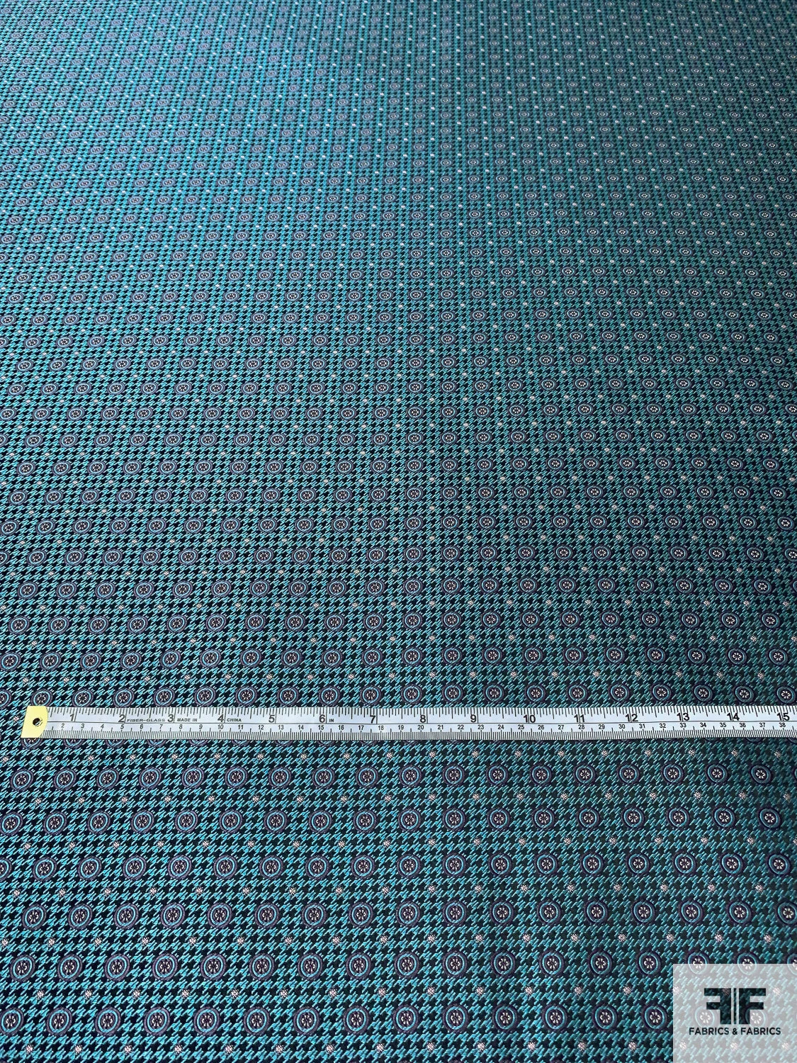 Houndstooth And Circles Silk Necktie Jacquard Brocade - Teal / Black / Purple 7 Houndstooth And Circles Silk Necktie Jacquard Brocade - Teal / Black / Purple - Image 5