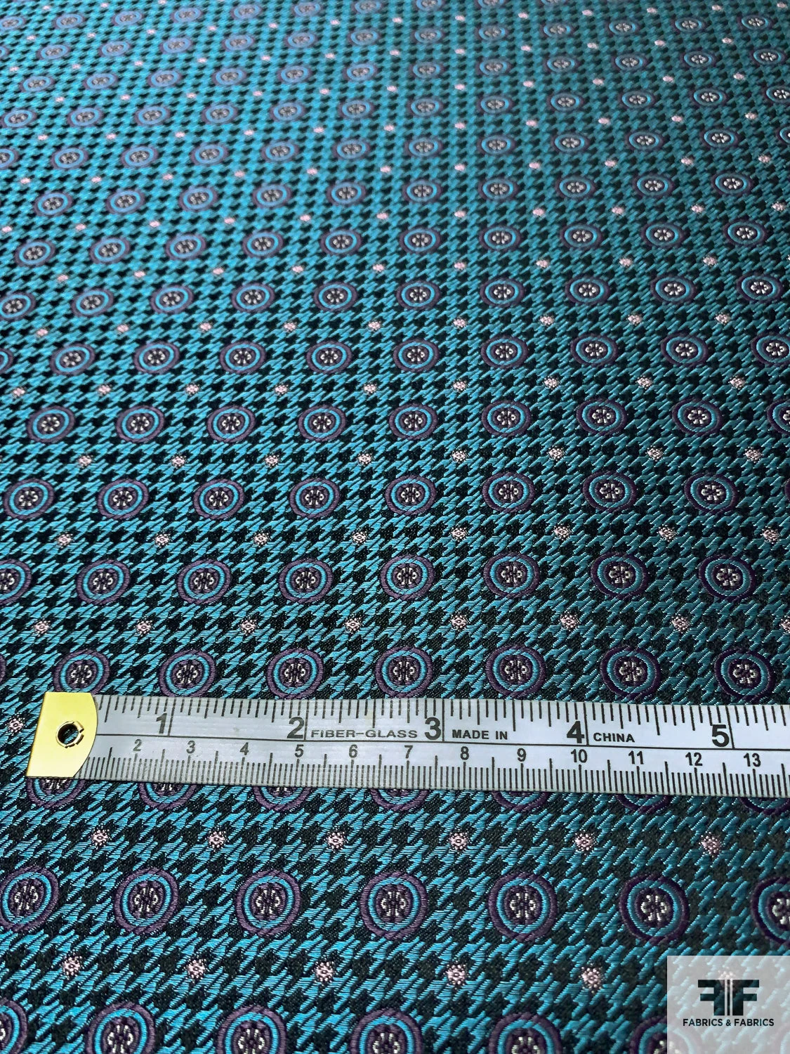 Houndstooth And Circles Silk Necktie Jacquard Brocade - Teal / Black / Purple 8 Houndstooth And Circles Silk Necktie Jacquard Brocade - Teal / Black / Purple - Image 6