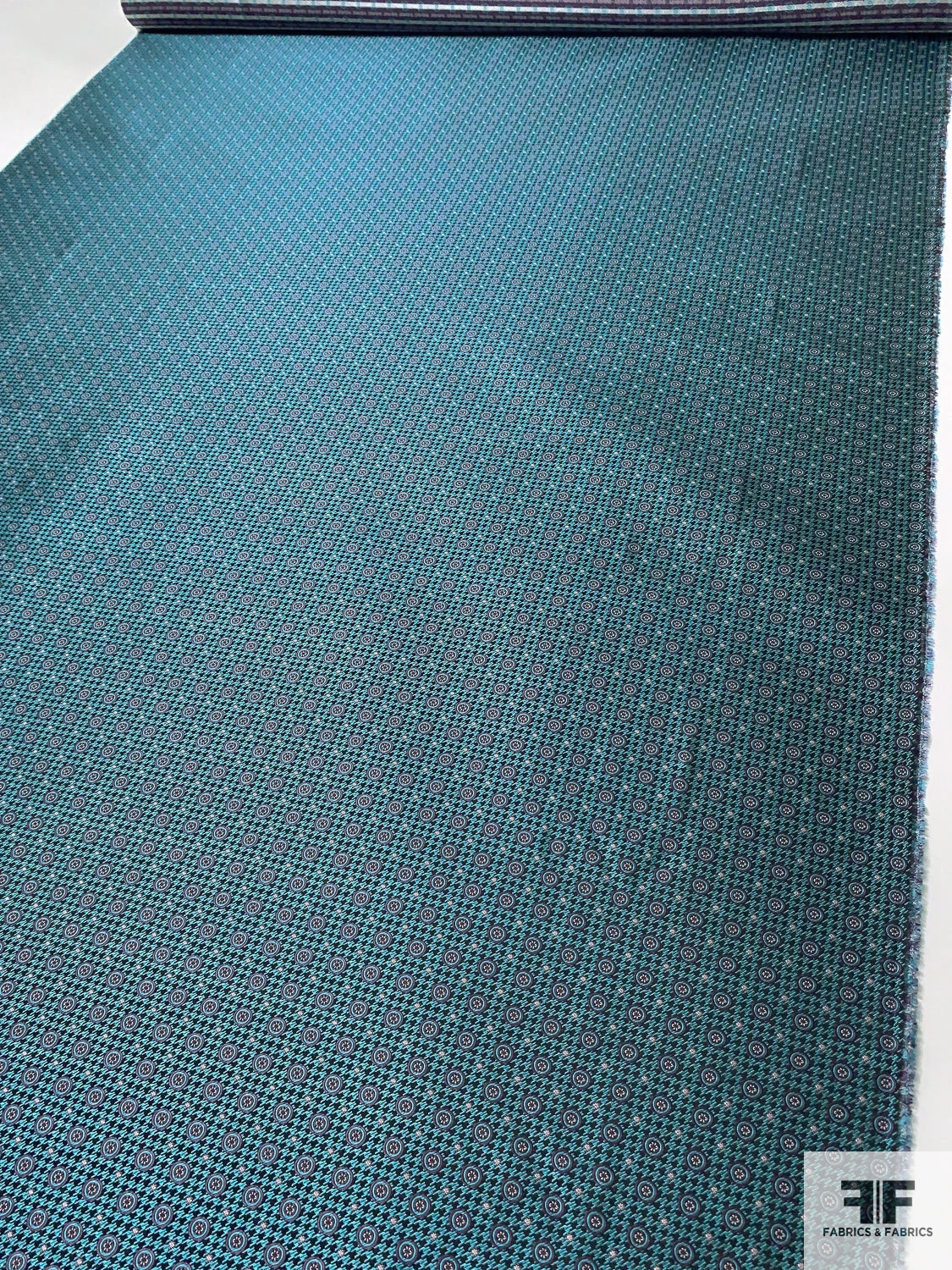Houndstooth And Circles Silk Necktie Jacquard Brocade - Teal / Black / Purple 9 Houndstooth And Circles Silk Necktie Jacquard Brocade - Teal / Black / Purple - Image 7
