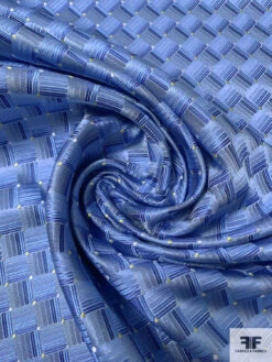 Geometric Basket Silk Necktie Jacquard Brocade - Blues / Yellow / White -Fabrics And Fabrics Store 15930 2