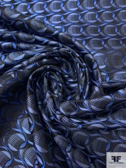 Circular Link Silk Necktie Jacquard Brocade - Blues / Black -Fabrics And Fabrics Store 15932 1