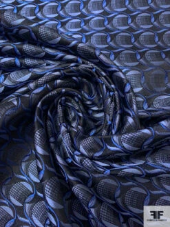 Circular Link Silk Necktie Jacquard Brocade - Blues / Black -Fabrics And Fabrics Store 15932 2