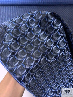 Circular Link Silk Necktie Jacquard Brocade - Blues / Black