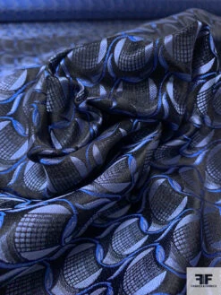 Circular Link Silk Necktie Jacquard Brocade - Blues / Black -Fabrics And Fabrics Store 15932 8