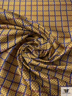 Micro-Checkered Windowpane Silk Necktie Jacquard Brocade - Yellow-Gold / Blue / Navy / Coral 12 Micro-Checkered Windowpane Silk Necktie Jacquard Brocade - Yellow-Gold / Blue / Navy / Coral -Fabrics And Fabrics Store 15934 2