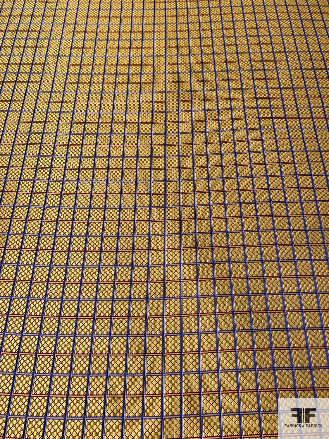 Micro-Checkered Windowpane Silk Necktie Jacquard Brocade - Yellow-Gold / Blue / Navy / Coral 6 Micro-Checkered Windowpane Silk Necktie Jacquard Brocade - Yellow-Gold / Blue / Navy / Coral - Image 4