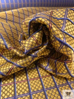 Micro-Checkered Windowpane Silk Necktie Jacquard Brocade - Yellow-Gold / Blue / Navy / Coral 17 Micro-Checkered Windowpane Silk Necktie Jacquard Brocade - Yellow-Gold / Blue / Navy / Coral -Fabrics And Fabrics Store 15934 8