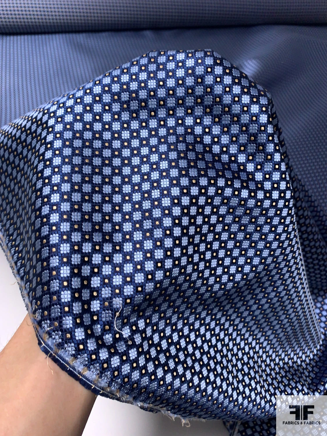 Micro-Dot Geometric Silk Necktie Jacquard Brocade - Sky Blue / Blue / Champagne 4 Micro-Dot Geometric Silk Necktie Jacquard Brocade - Sky Blue / Blue / Champagne - Image 2