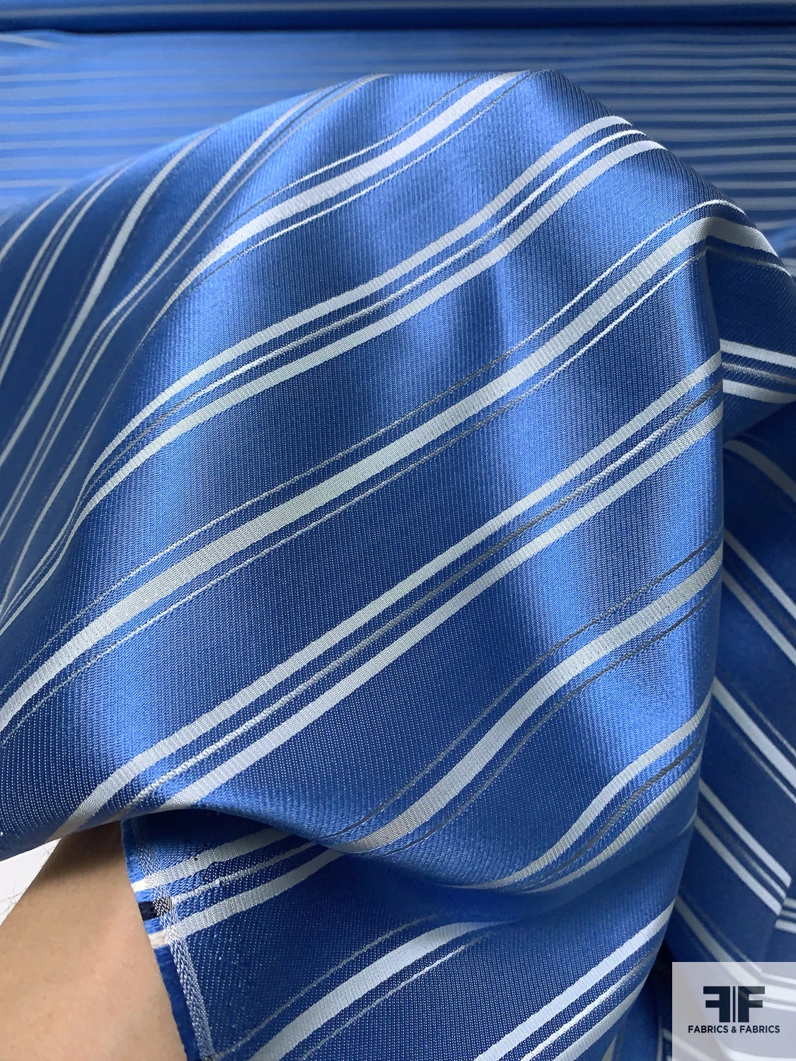 Horizontal Striped Silk Necktie Jacquard Brocade - Blue / Grey 4 Horizontal Striped Silk Necktie Jacquard Brocade - Blue / Grey - Image 2