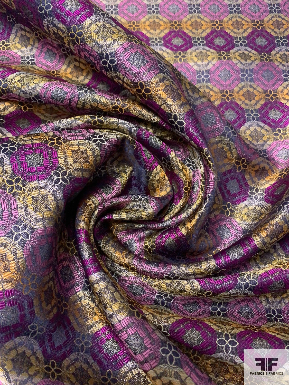 Linked Floral Silk Necktie Jacquard Brocade - Purple / Orange / Orchid 3 Linked Floral Silk Necktie Jacquard Brocade - Purple / Orange / Orchid