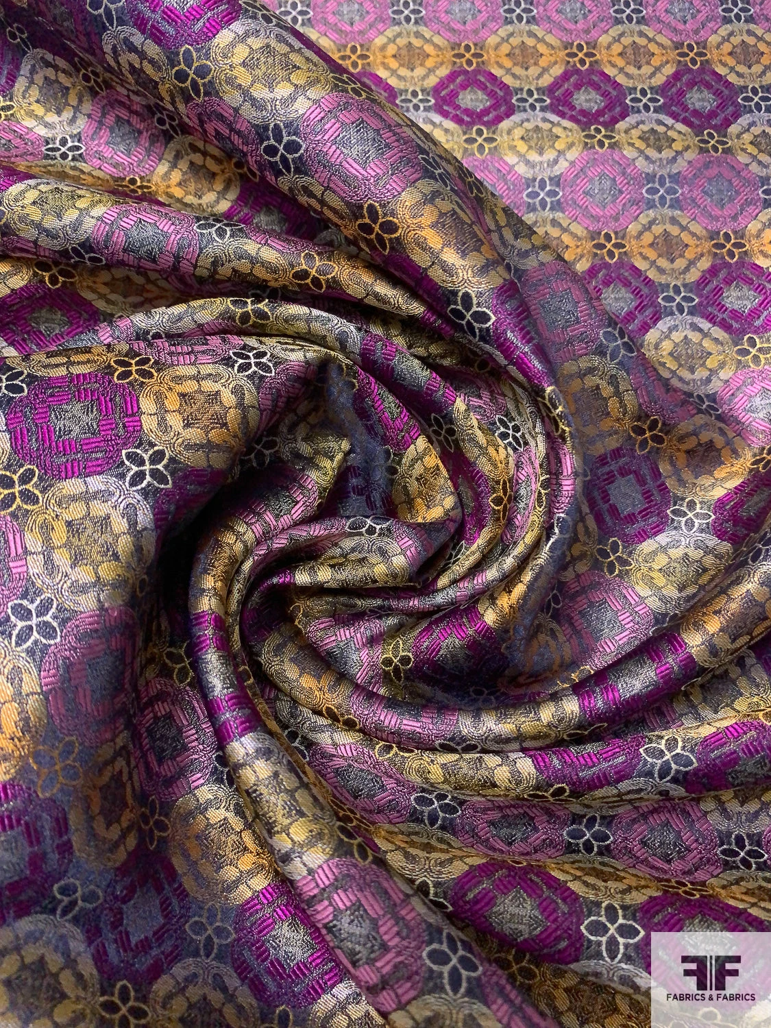 Linked Floral Silk Necktie Jacquard Brocade - Purple / Orange / Orchid 5 Linked Floral Silk Necktie Jacquard Brocade - Purple / Orange / Orchid - Image 3