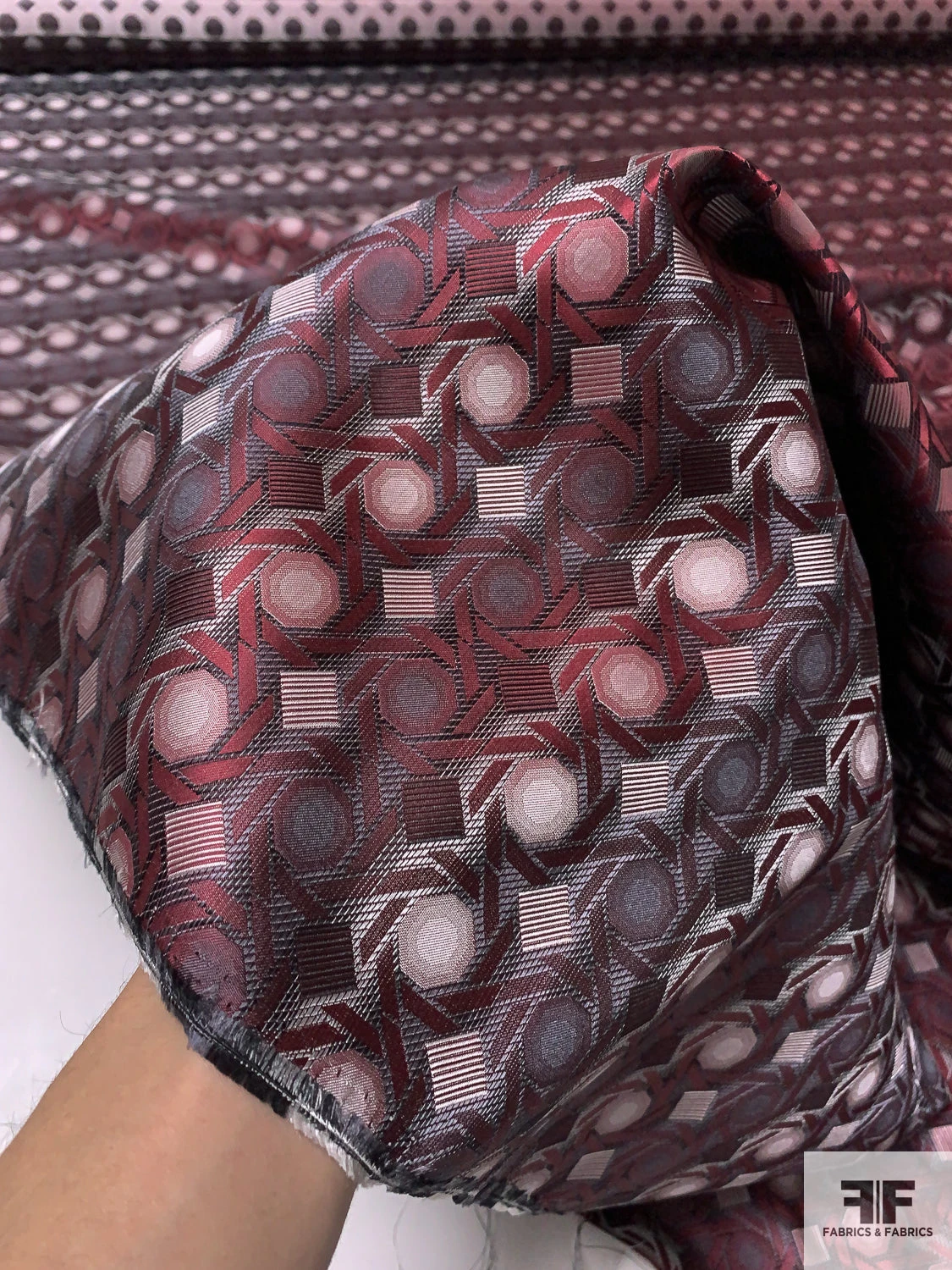 Geometric Lattice Silk Necktie Jacquard Brocade - Wine / Grey / Black 4 Geometric Lattice Silk Necktie Jacquard Brocade - Wine / Grey / Black - Image 2