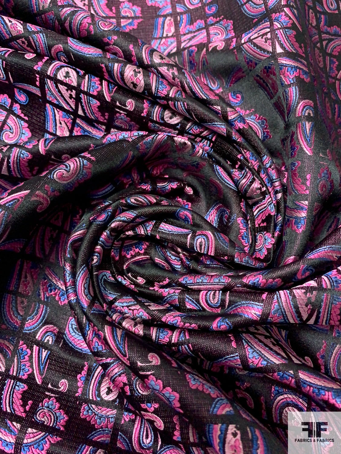 Paisley Grid Silk Necktie Jacquard Brocade - Pink / Blue / Black 6 Paisley Grid Silk Necktie Jacquard Brocade - Pink / Blue / Black - Image 4