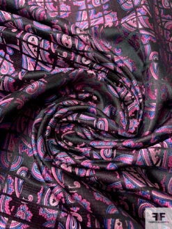 Paisley Grid Silk Necktie Jacquard Brocade - Pink / Blue / Black 12 Paisley Grid Silk Necktie Jacquard Brocade - Pink / Blue / Black -Fabrics And Fabrics Store 15953 2