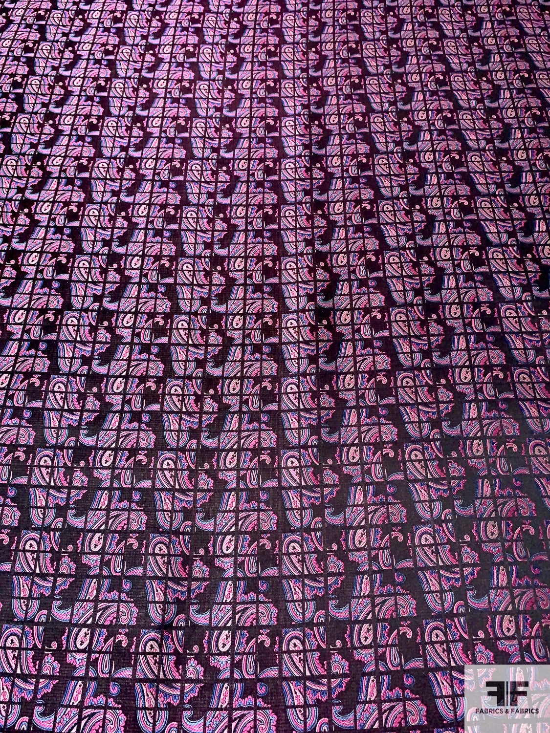 Paisley Grid Silk Necktie Jacquard Brocade - Pink / Blue / Black 3 Paisley Grid Silk Necktie Jacquard Brocade - Pink / Blue / Black