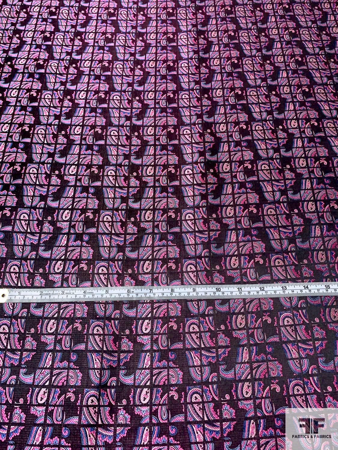 Paisley Grid Silk Necktie Jacquard Brocade - Pink / Blue / Black 8 Paisley Grid Silk Necktie Jacquard Brocade - Pink / Blue / Black - Image 6