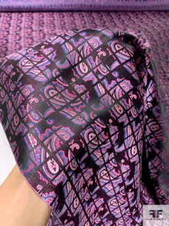 Paisley Grid Silk Necktie Jacquard Brocade - Pink / Blue / Black 11 Paisley Grid Silk Necktie Jacquard Brocade - Pink / Blue / Black -Fabrics And Fabrics Store 15953 8