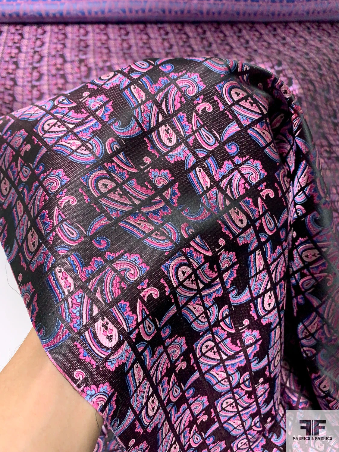 Paisley Grid Silk Necktie Jacquard Brocade - Pink / Blue / Black 4 Paisley Grid Silk Necktie Jacquard Brocade - Pink / Blue / Black - Image 2