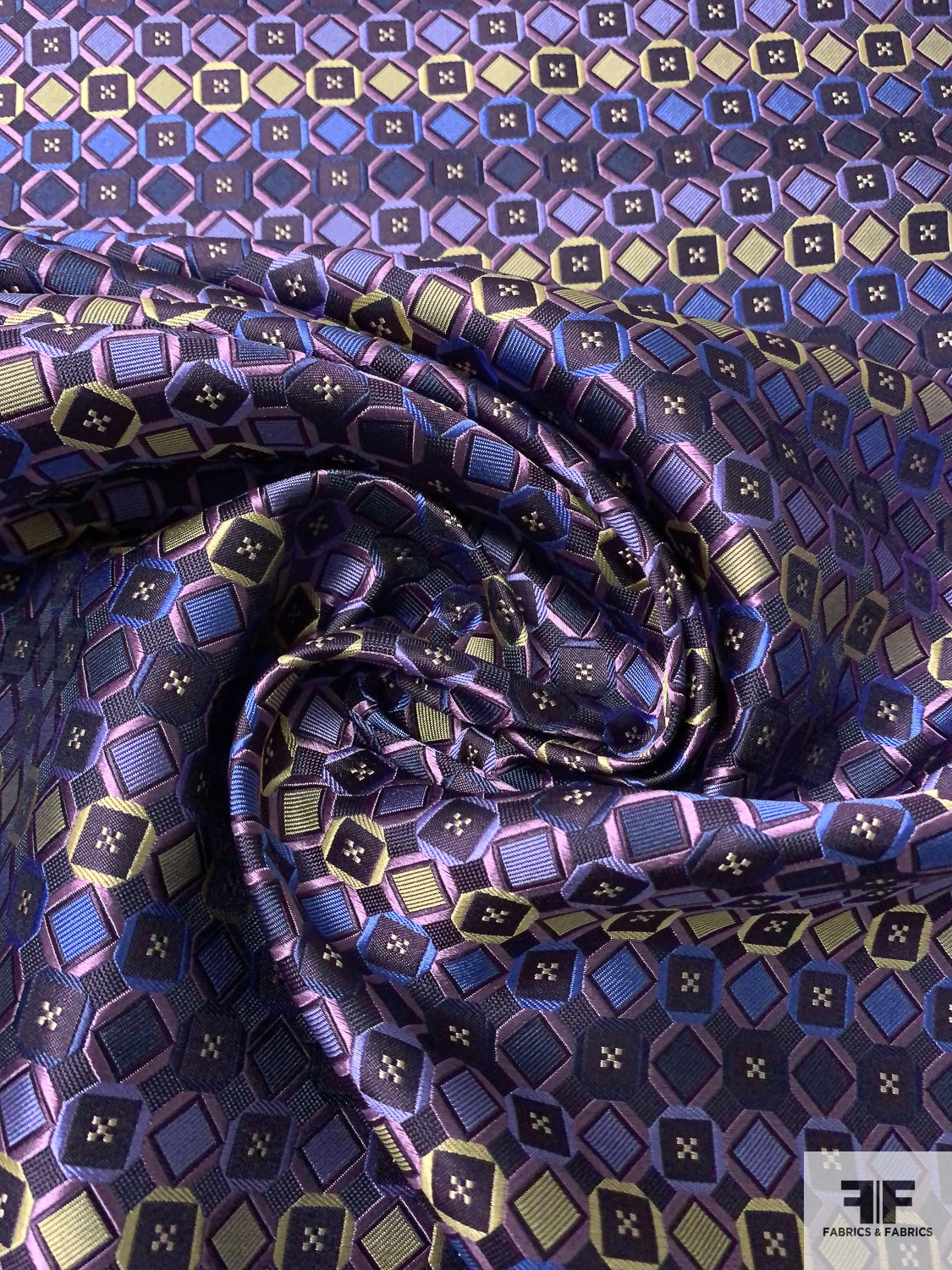 Geometric Silk Necktie Jacquard Brocade - Purples / Blue / Gold 5 Geometric Silk Necktie Jacquard Brocade - Purples / Blue / Gold - Image 3