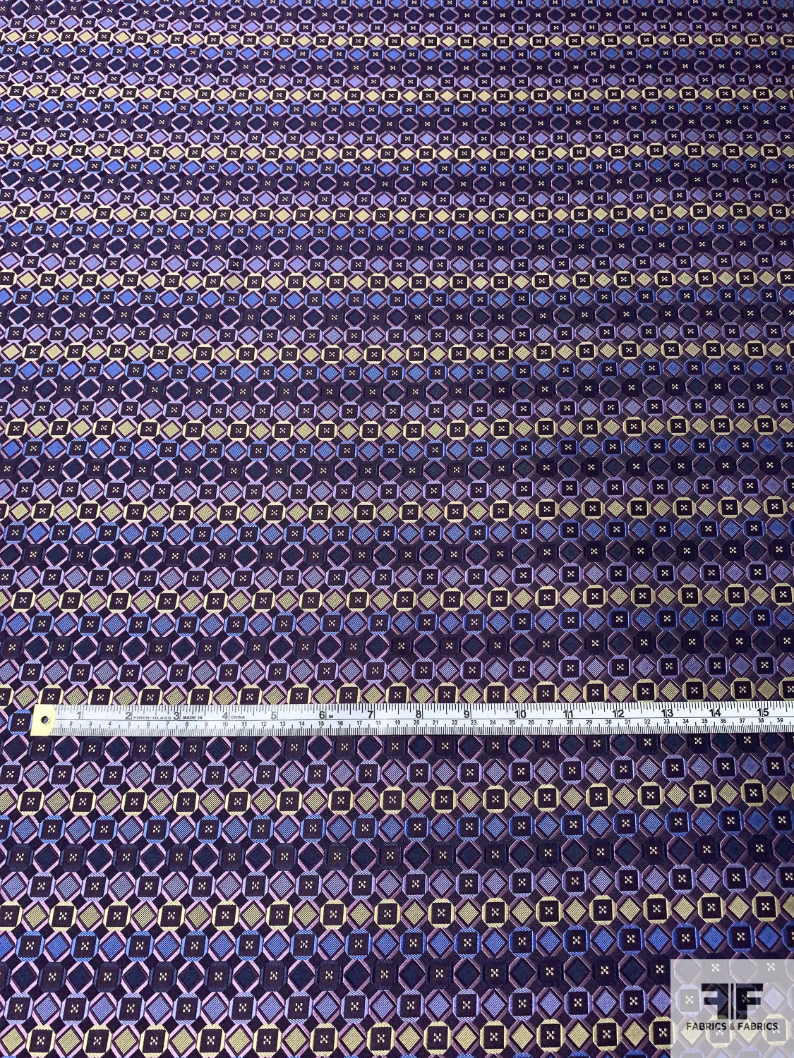 Geometric Silk Necktie Jacquard Brocade - Purples / Blue / Gold 7 Geometric Silk Necktie Jacquard Brocade - Purples / Blue / Gold - Image 5