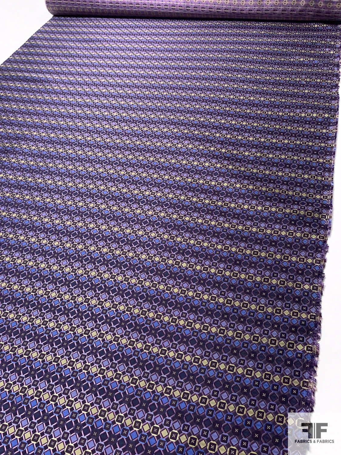 Geometric Silk Necktie Jacquard Brocade - Purples / Blue / Gold 8 Geometric Silk Necktie Jacquard Brocade - Purples / Blue / Gold - Image 6