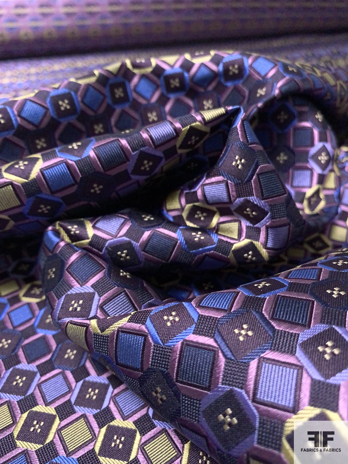 Geometric Silk Necktie Jacquard Brocade - Purples / Blue / Gold 10 Geometric Silk Necktie Jacquard Brocade - Purples / Blue / Gold - Image 8